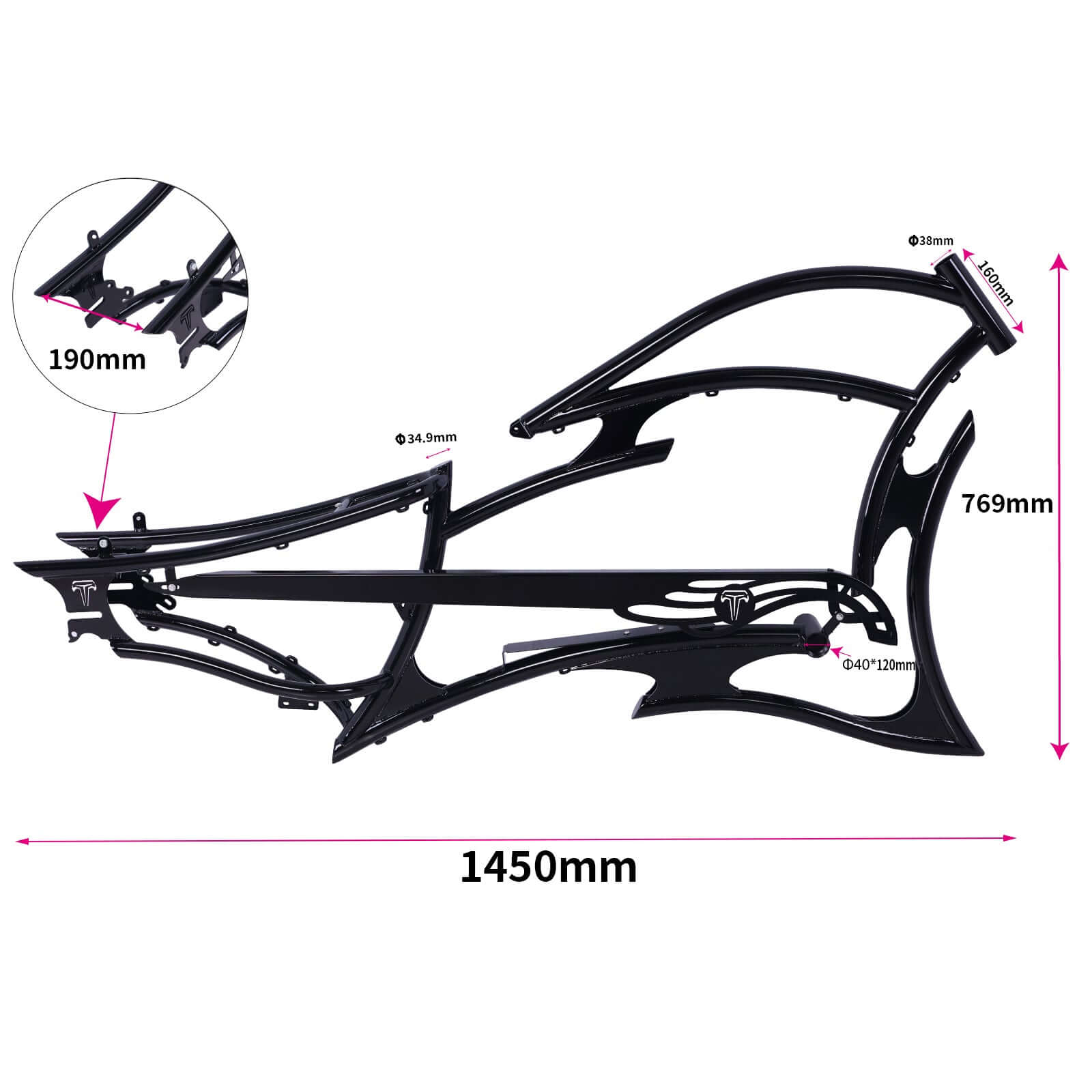 Tracer FM-Raptor ebike frame 26inch single speed/7 speed stretch chopper bicycle frame, size chart.