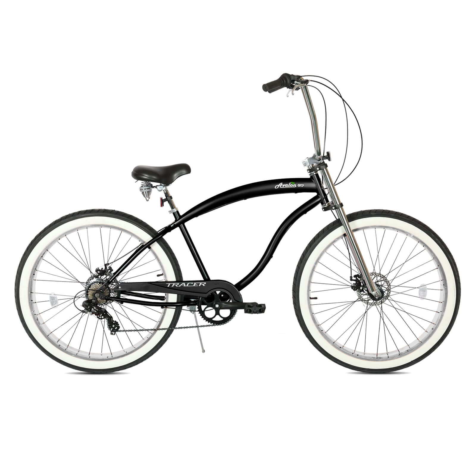 Black Tracer Avalon GT 29'' Fat Tire stretch Beach Cruiser Bike 1-Speed/7-Speed, with durable steel frame and fat tires for rugged terrain.
