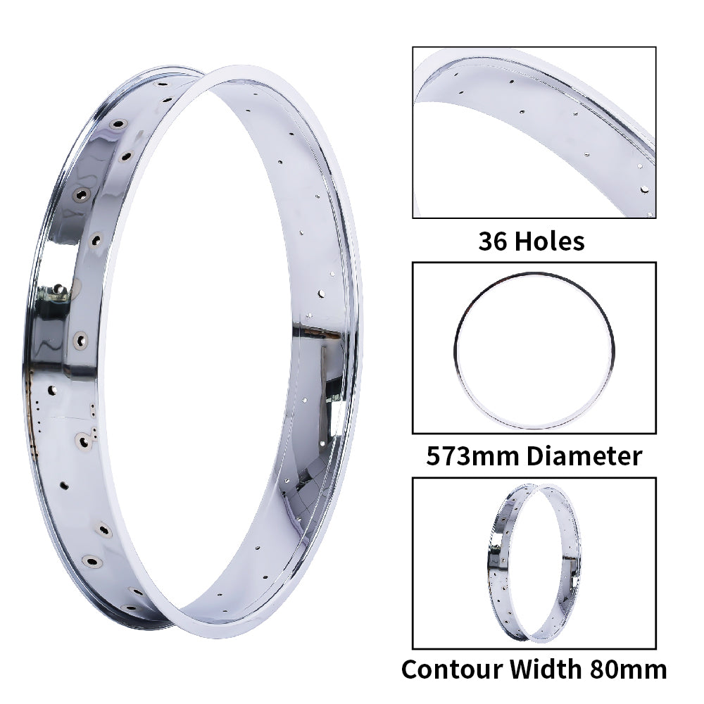 Tracer RM-TR95G2636-CP 26"*3" 26"x4"x13Gx36H Mirror Chrome Bike Fat Rims Tracer Bikes