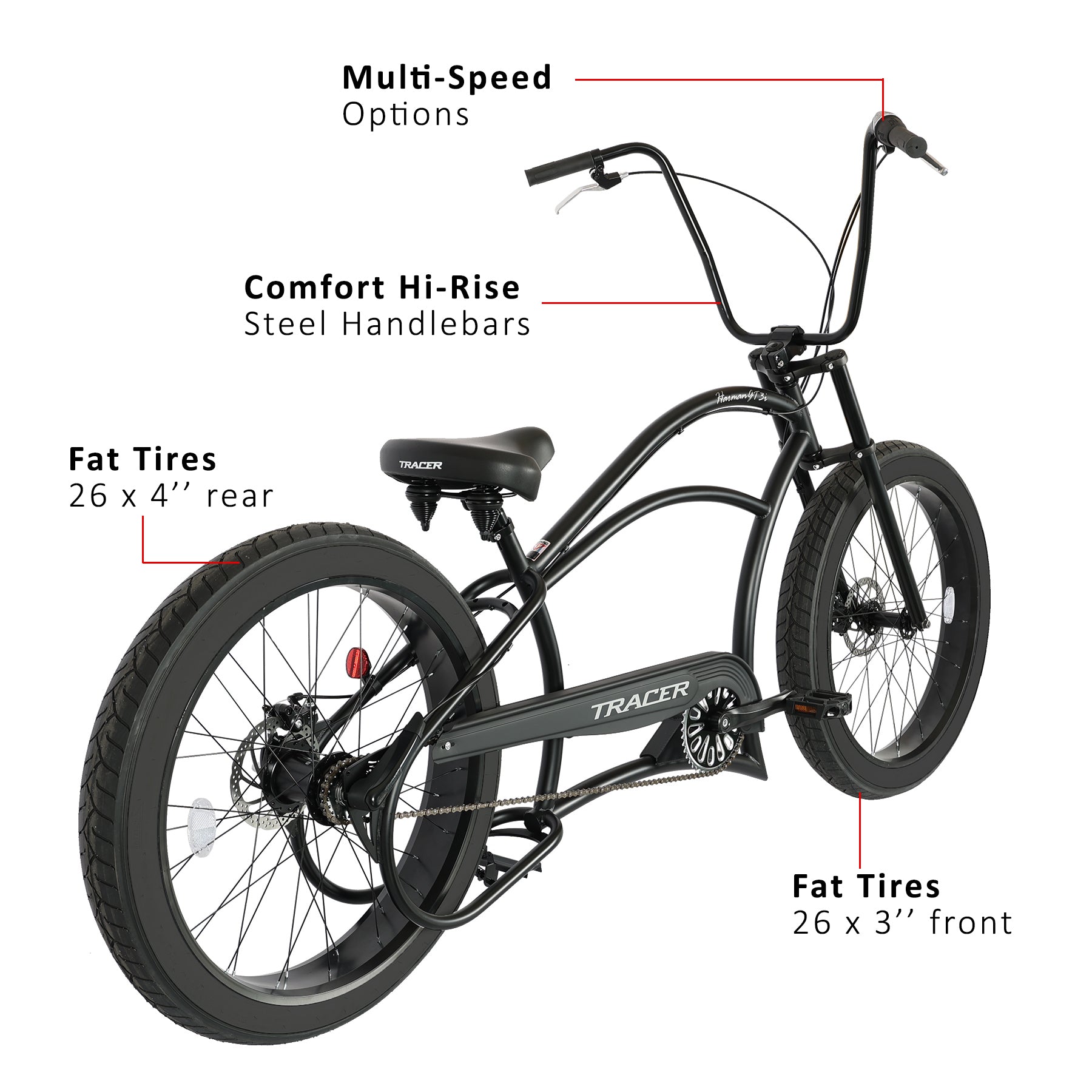 Tracer Harman 3i 26'' Vintage Internal 3-Speed Chopper Stretch Fat Tire Bike