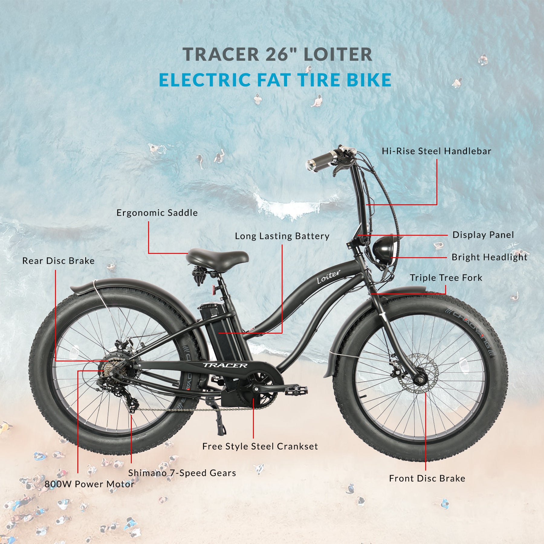 Tracer Loiter 26" 48V 800W Cruiser E-Bike