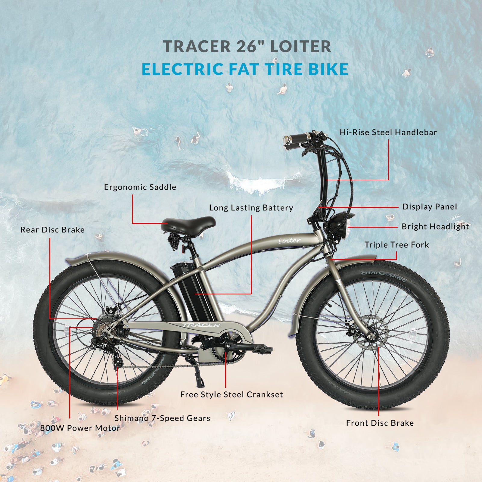 Tracer Loiter 26" 48V 800W Cruiser E-Bike