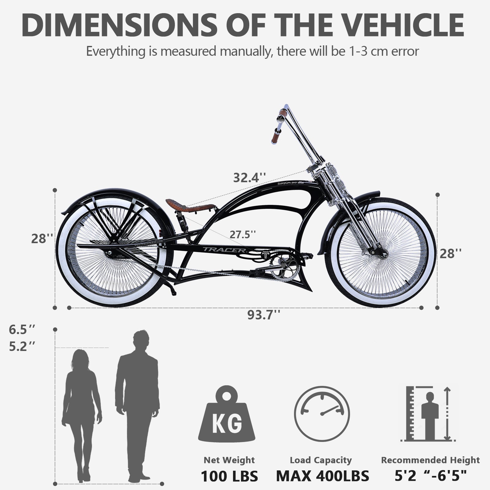 Scorpion Pro DTS 26” Stretch Chopper Cruiser Bicycle Tracer Bikes