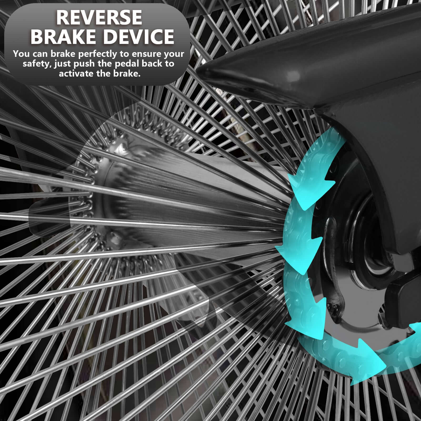 Tracer Beacon Pro 140H Stretch Cruiser Bike's rear braking system diagram.
