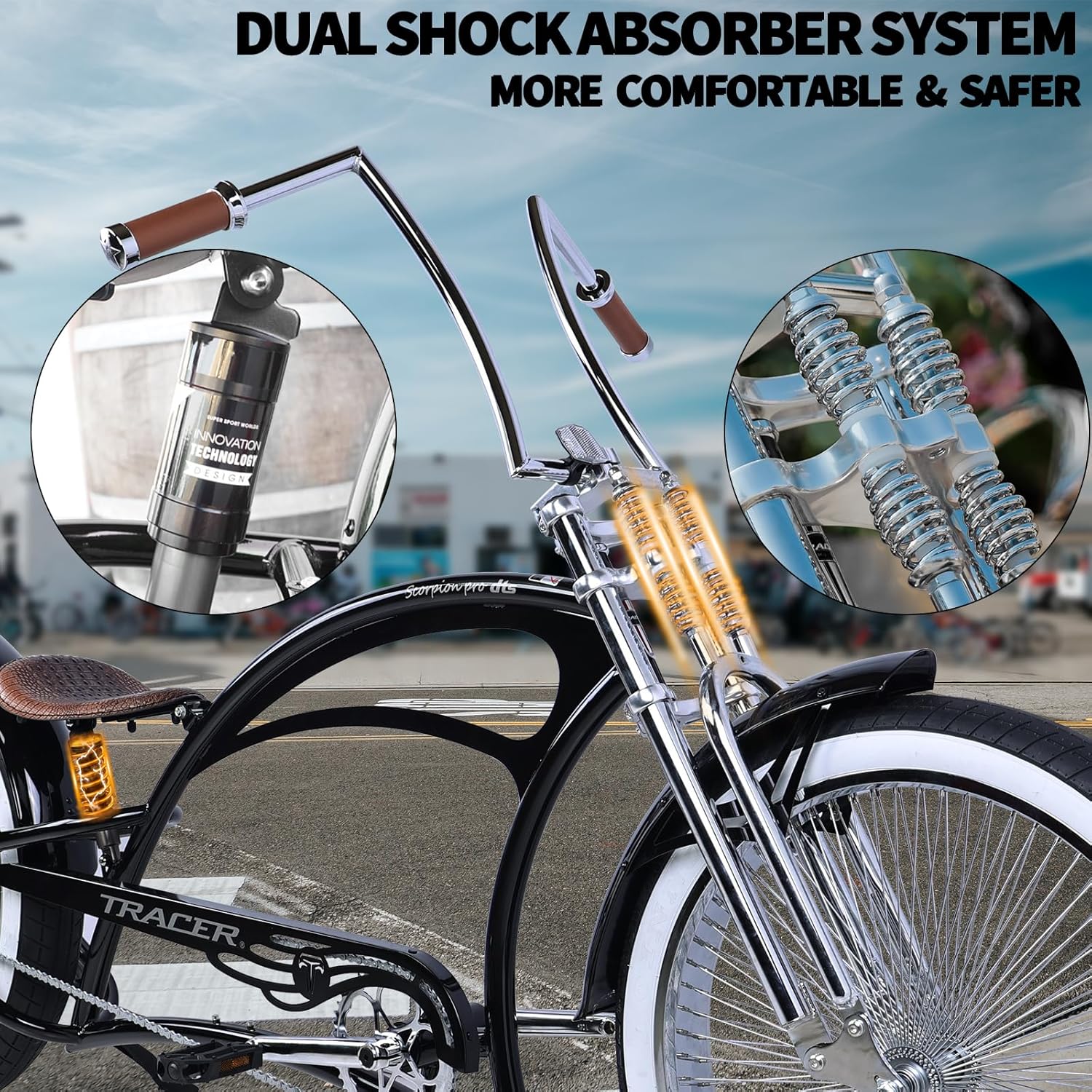 Scorpion Pro DTS 26” Stretch Chopper Cruiser Bicycle Tracer Bikes