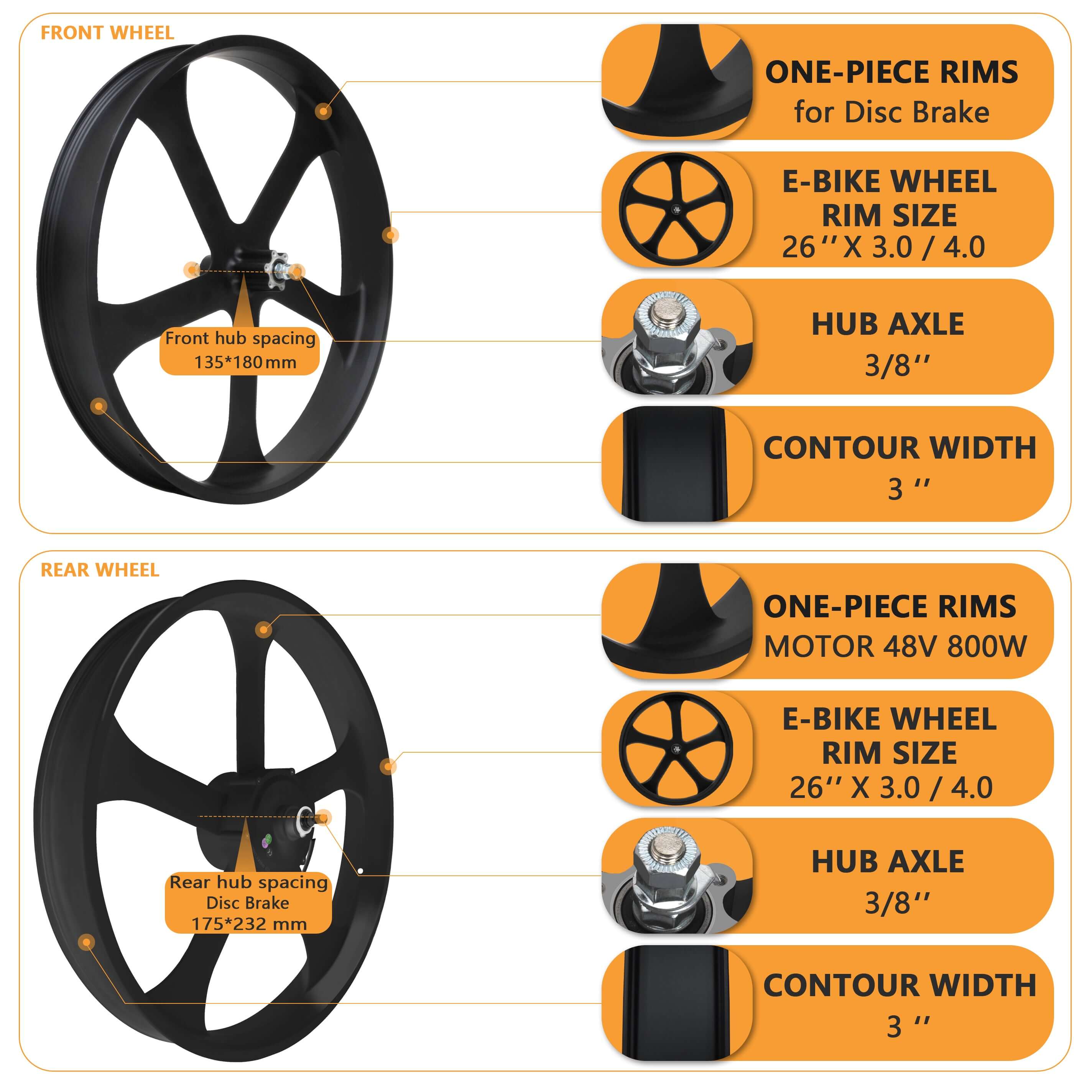 Tracer WH-EDS-A4248800, E-Bike Wheel Set with 800W 48V Motor for Disc Brake