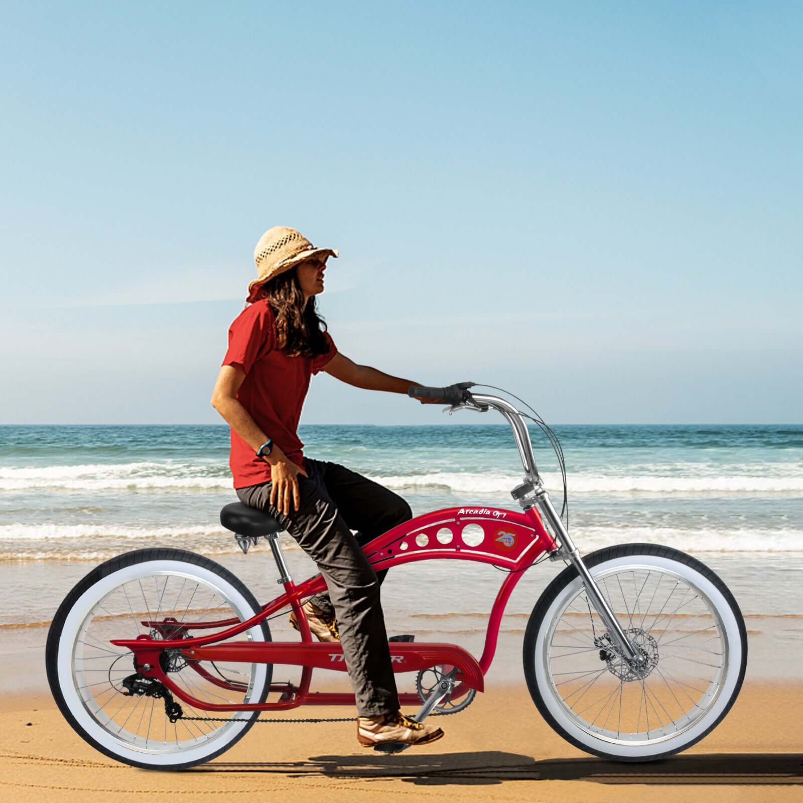 Riding the Tracer Arcadia GT7 26” Stretched Beach Cruiser Bike.