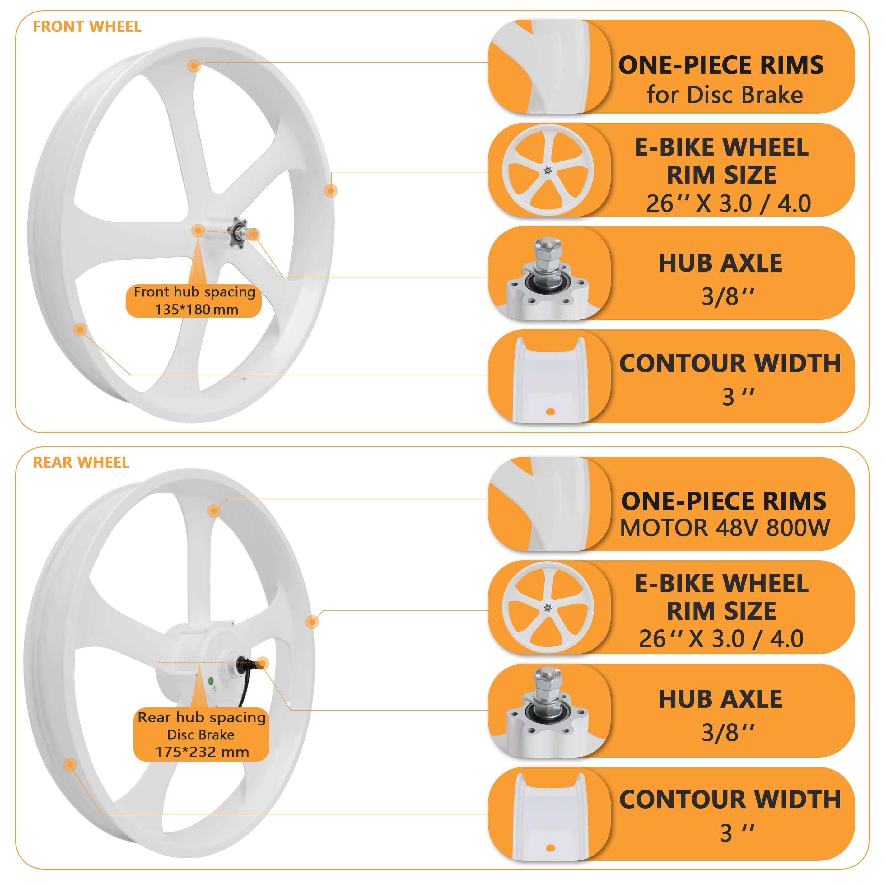 Tracer WH-EDS-A4248800, E-Bike Wheel Set with 800W 48V Motor for Disc Brake