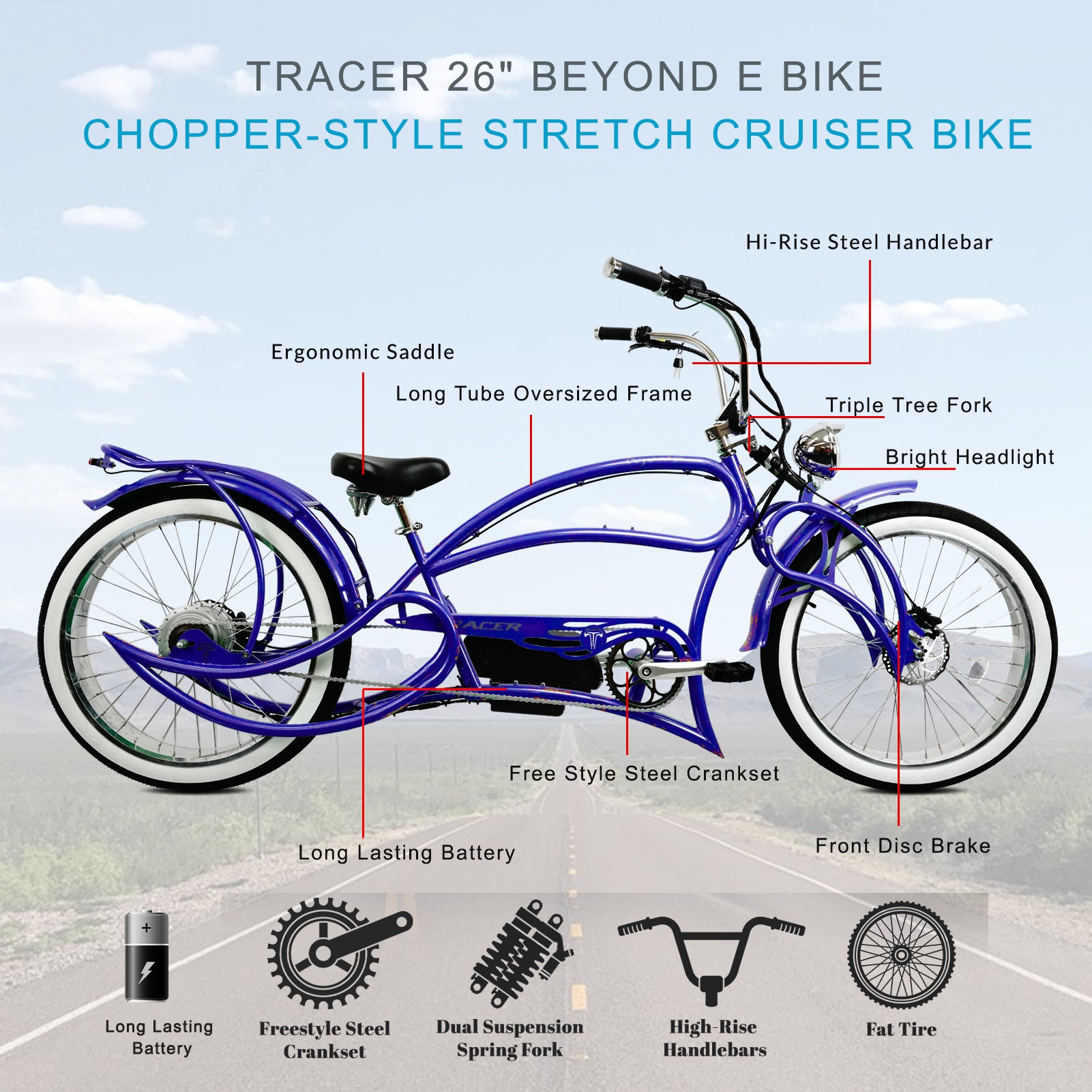 Tracer Beyond Pro 26'' Classic Stretch Chopper EBike