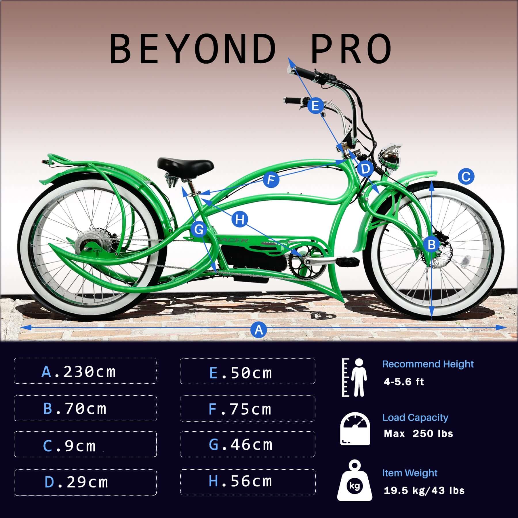Tracer Beyond Pro 800W 26'' Classic Stretch Chopper EBike