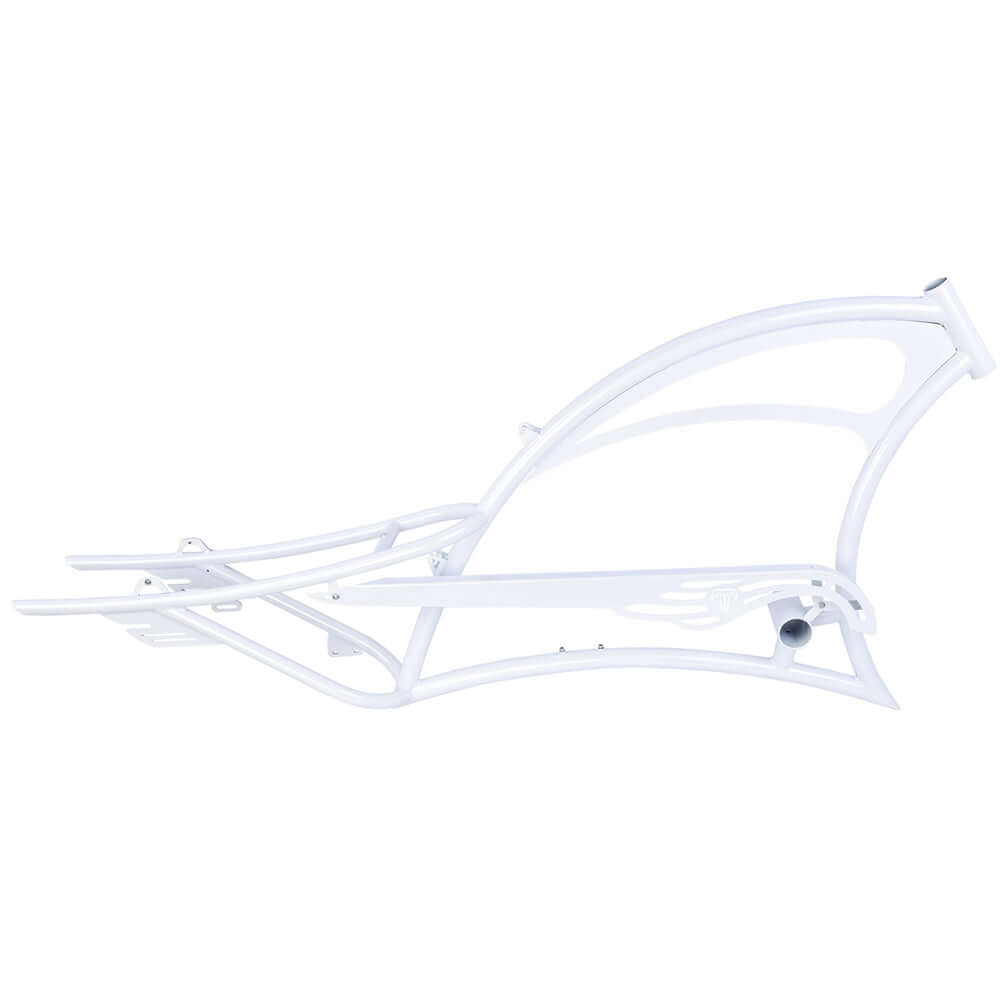 White oversized steel frame suitable for Tracer FM-SCORPION 26" Stretch Chopper Cruiser bicycle.