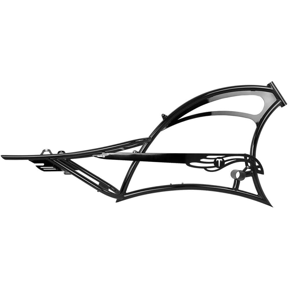 Tracer SCORPION 26" stretch chopper cruiser steel frame design for enhanced durability and style.
