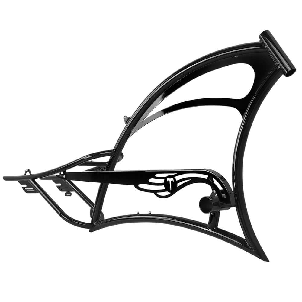 Tracer black oversized steel frame for 26" chopper cruiser bicycles, designed for durability and style.