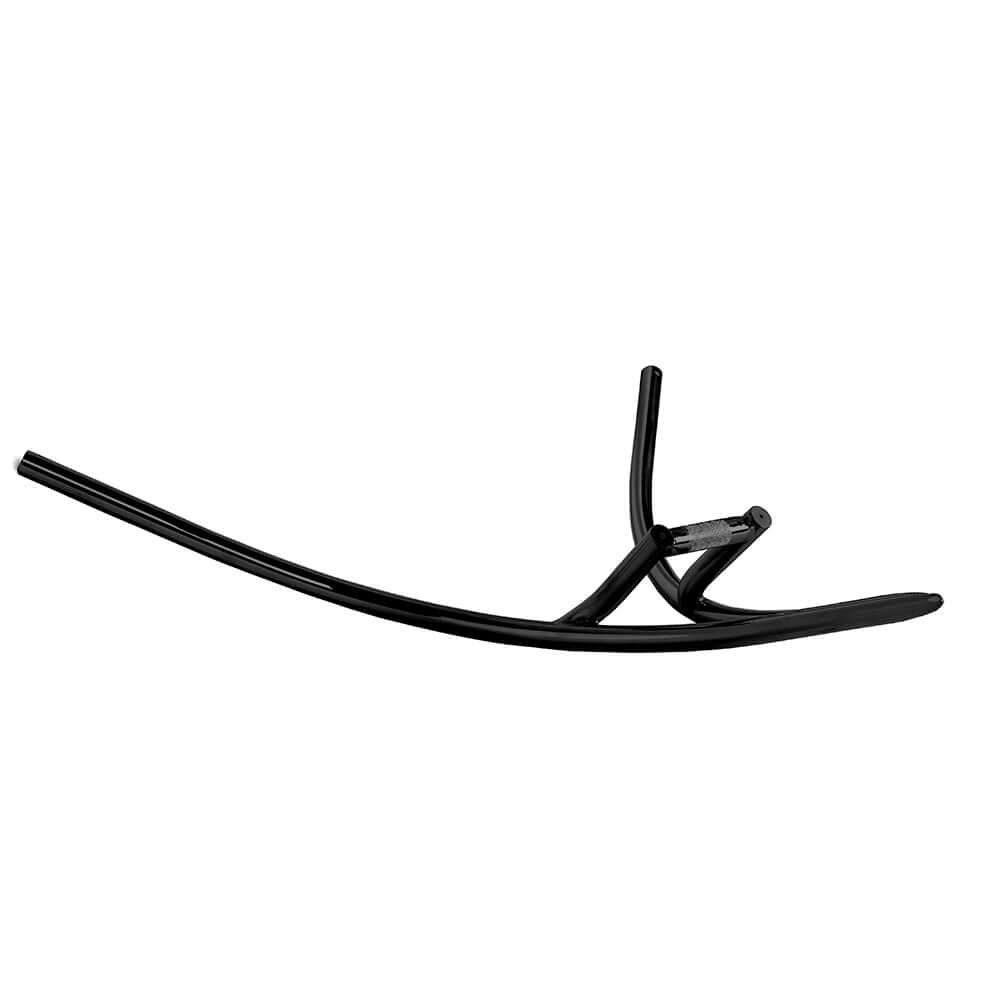 Tracer V-Type steel handlebar 750x650x22.2x1.4T with horizontal pipe, durable bike accessory in black.