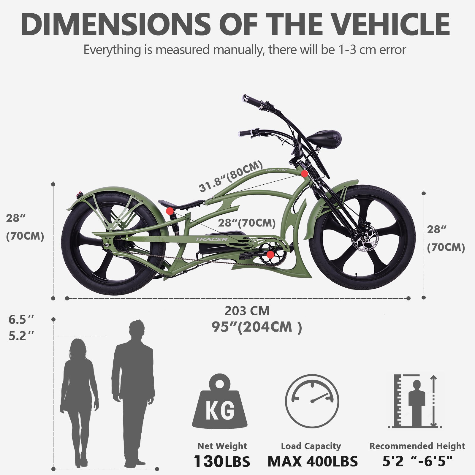Raptor Pro DS 800W Stretch Cruiser Ebike Tracer Bikes