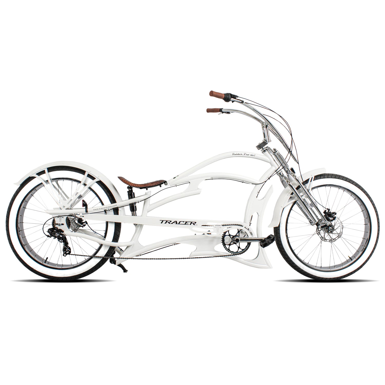 Full-body shot of the Raider Pro DS7 Chopper Beach Cruiser Bicycle, showcasing its modern profile.