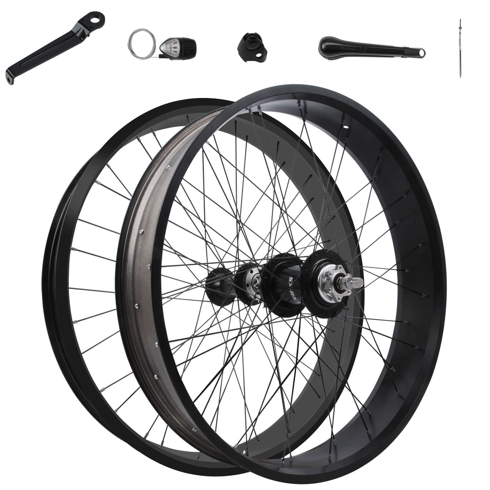 Tracer 26"x3"x13Gx36H Wheel Set for 26"x3.0,4.0 tire, Alloy FAT Rims Font wheel DISC BRAKE, 26"x3"x36Hx13Gx135x175mm