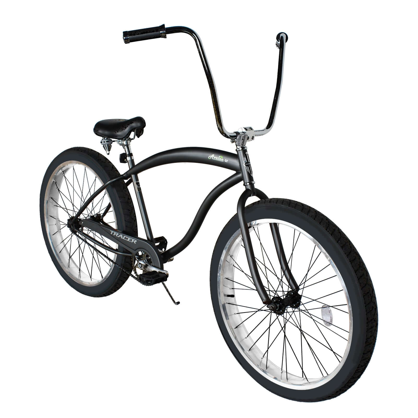 Tracer Avalon GT 29'' Fat Tire stretch Beach Cruiser lowrider Bike 1-Speed/7-Speed with chopper-style handlebar and fat tires.