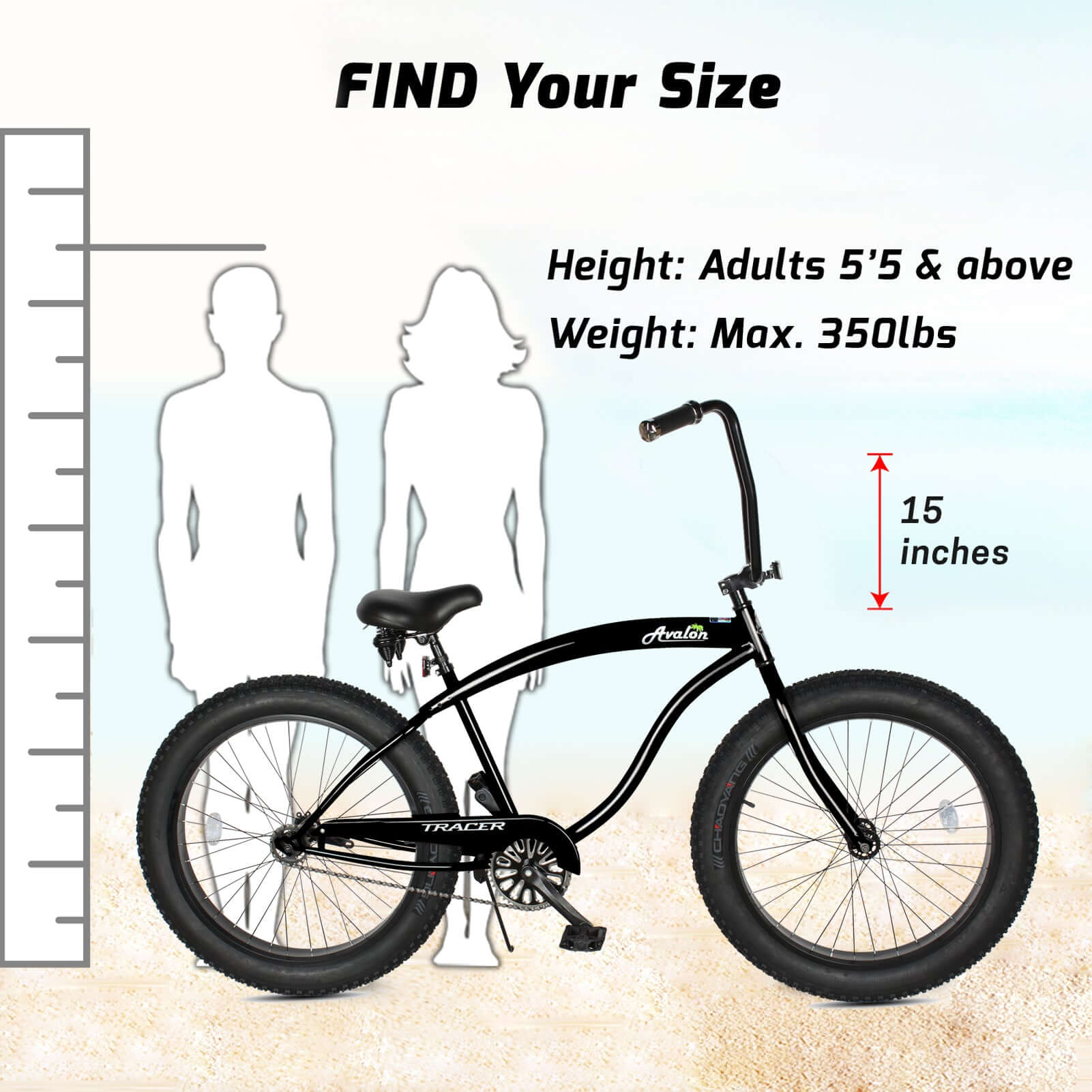 Tracer Avalon GT 26'' Fat Tire Stretch Beach Cruiser Bike 1-Speed/7-Speed