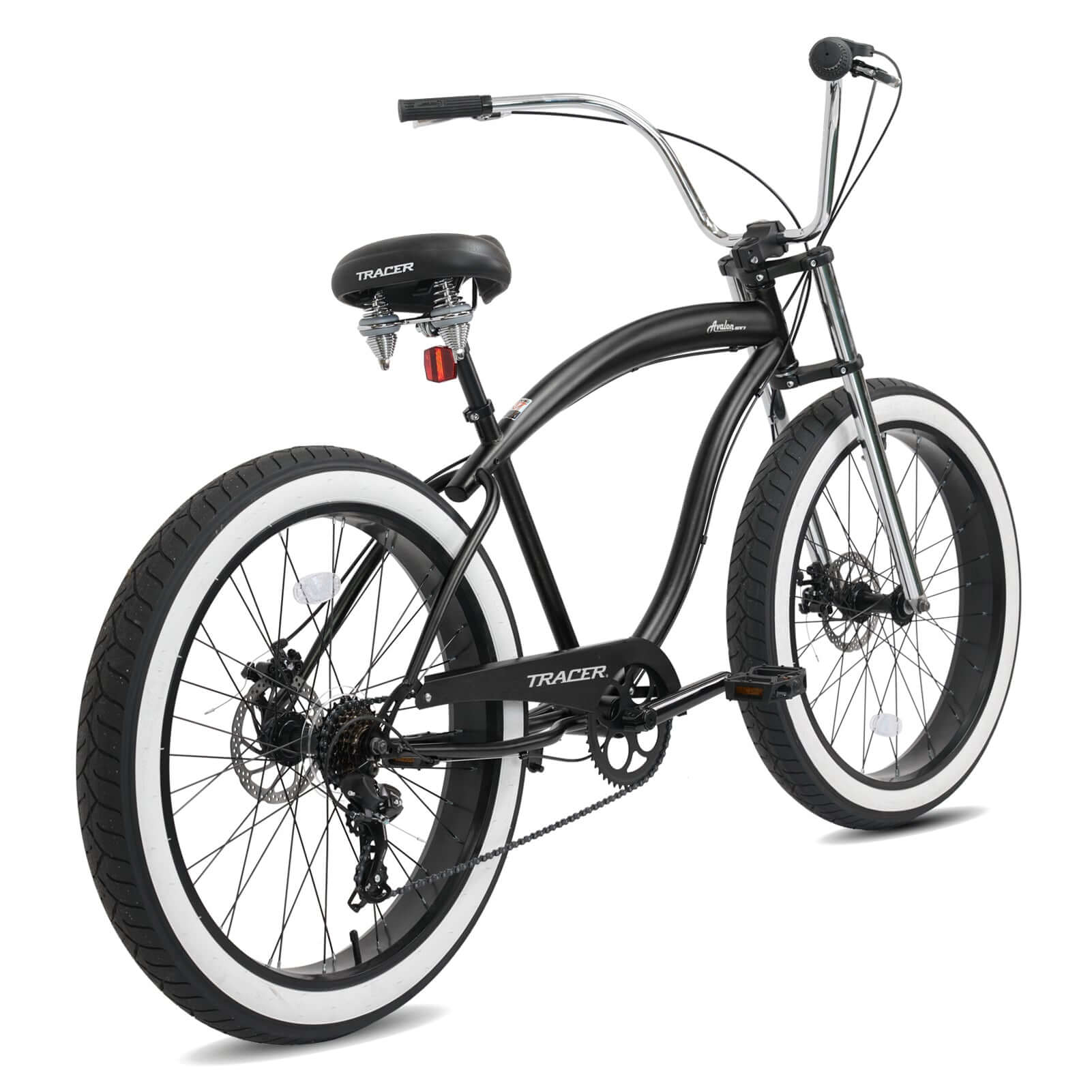 Rear view of the Tracer Avalon GT 29'' Fat Tire Beach Cruiser Lowrider Bike 1-Speed/7-Speed.