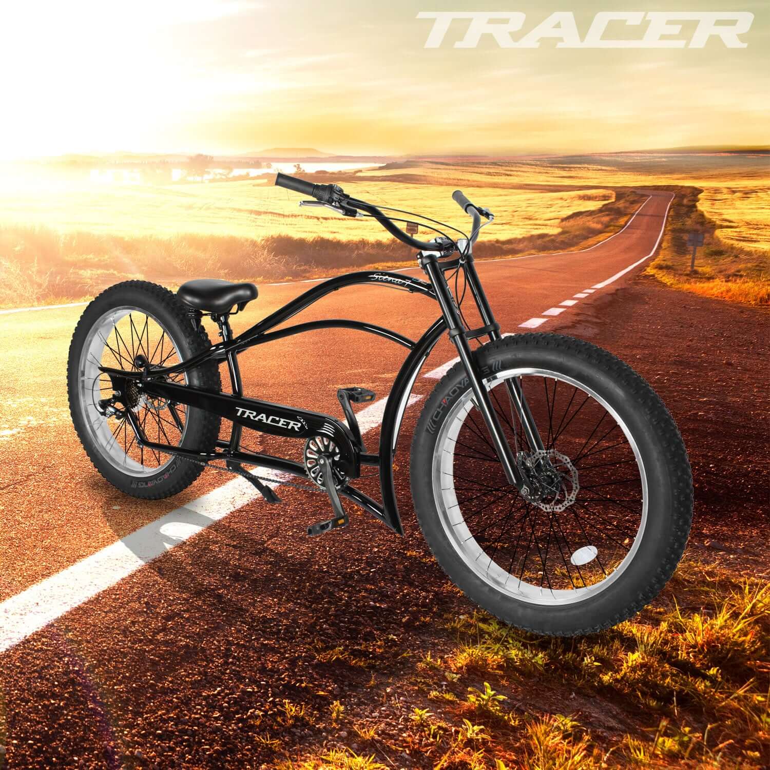 Tracer Siena 26'' Chopper Stretch Cruiser Fat Tire Bike 1 Speed/7 Speed,suitable for long distance cruising.