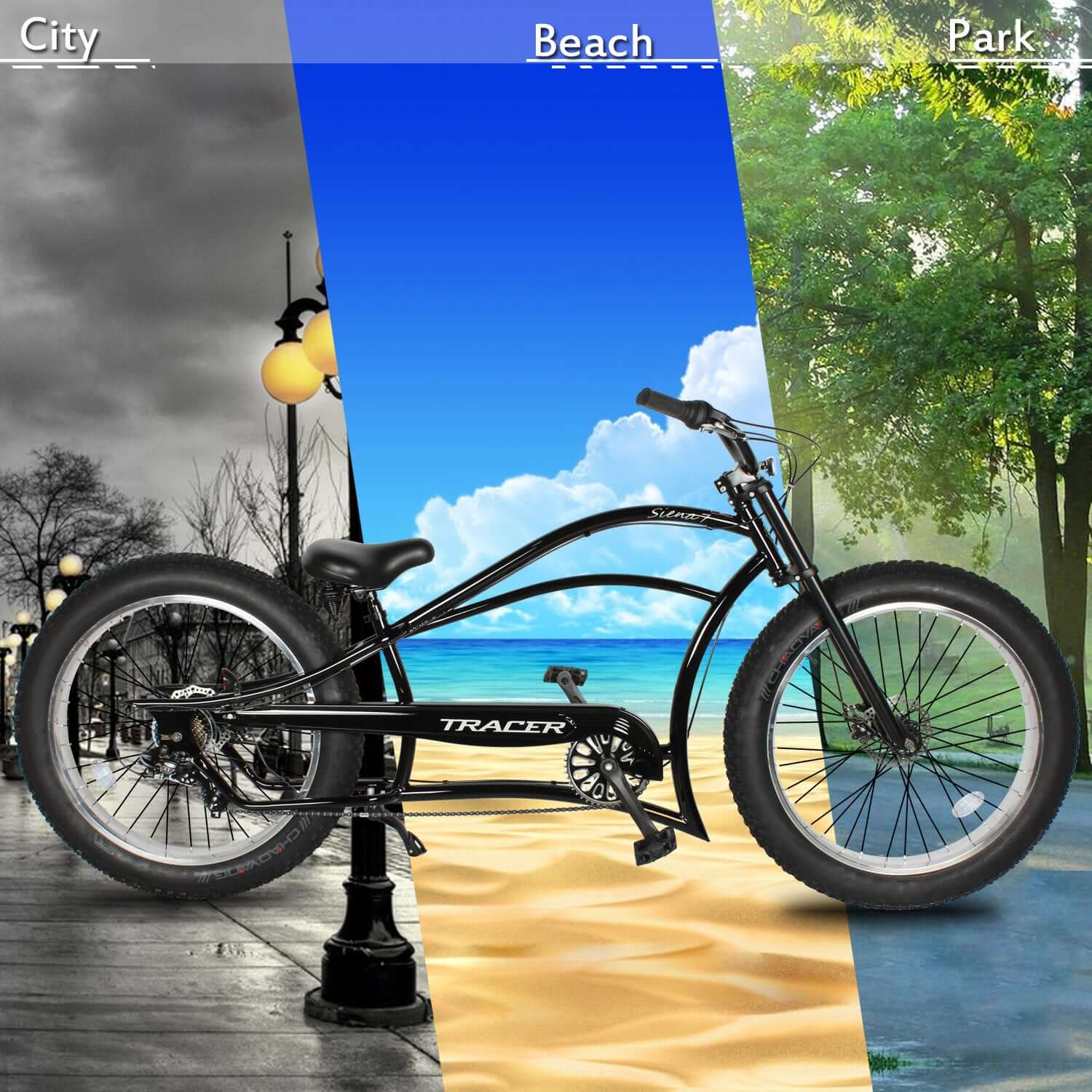 Tracer Siena 26'' Chopper Stretch Cruiser Fat Tire Bike suitable for different usage scenarios.