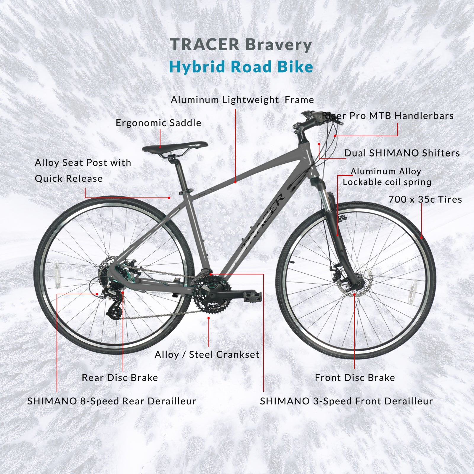 Tracer Bravery DX 24-Speed Hybrid Bikes