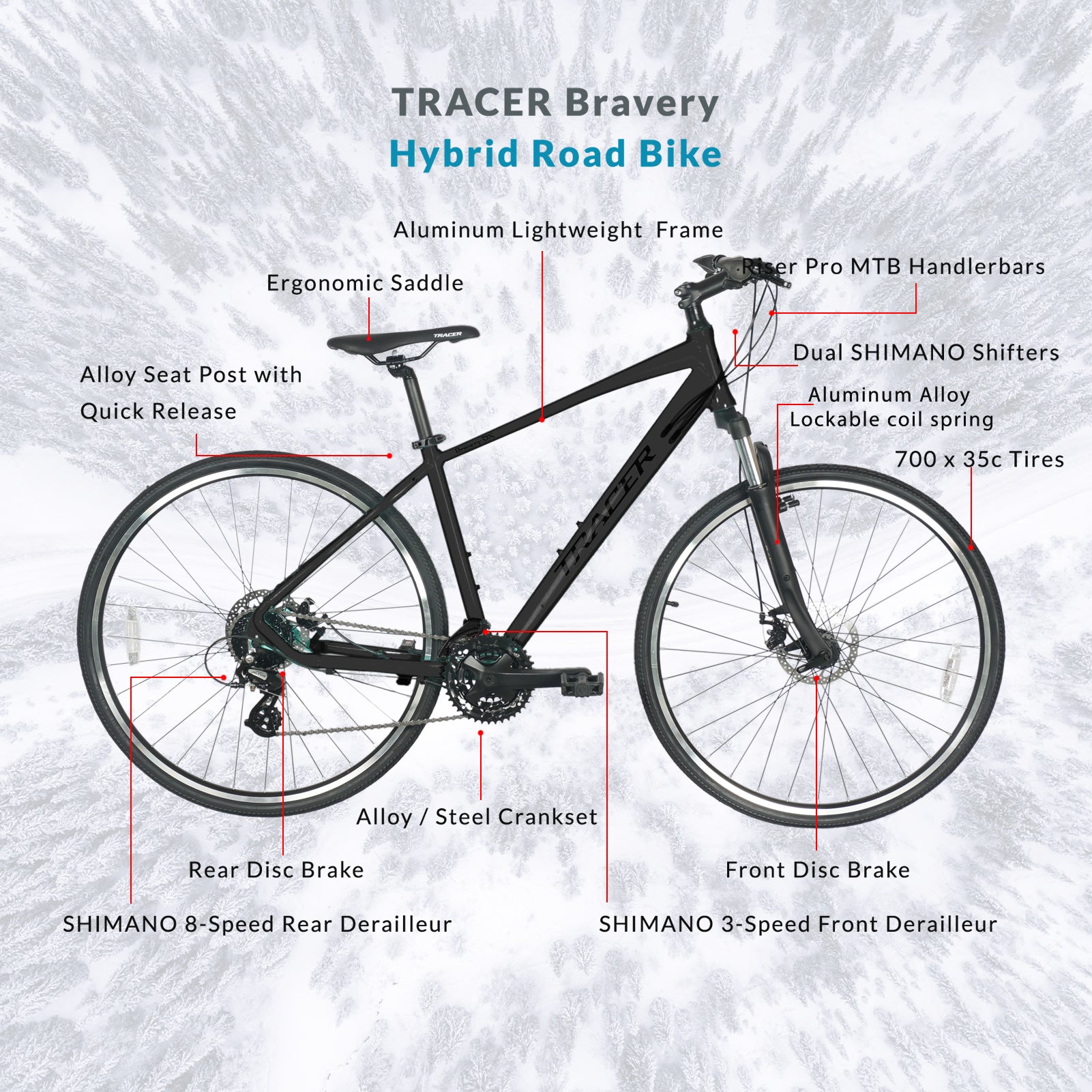 Tracer Bravery DX 24-Speed Hybrid Bikes