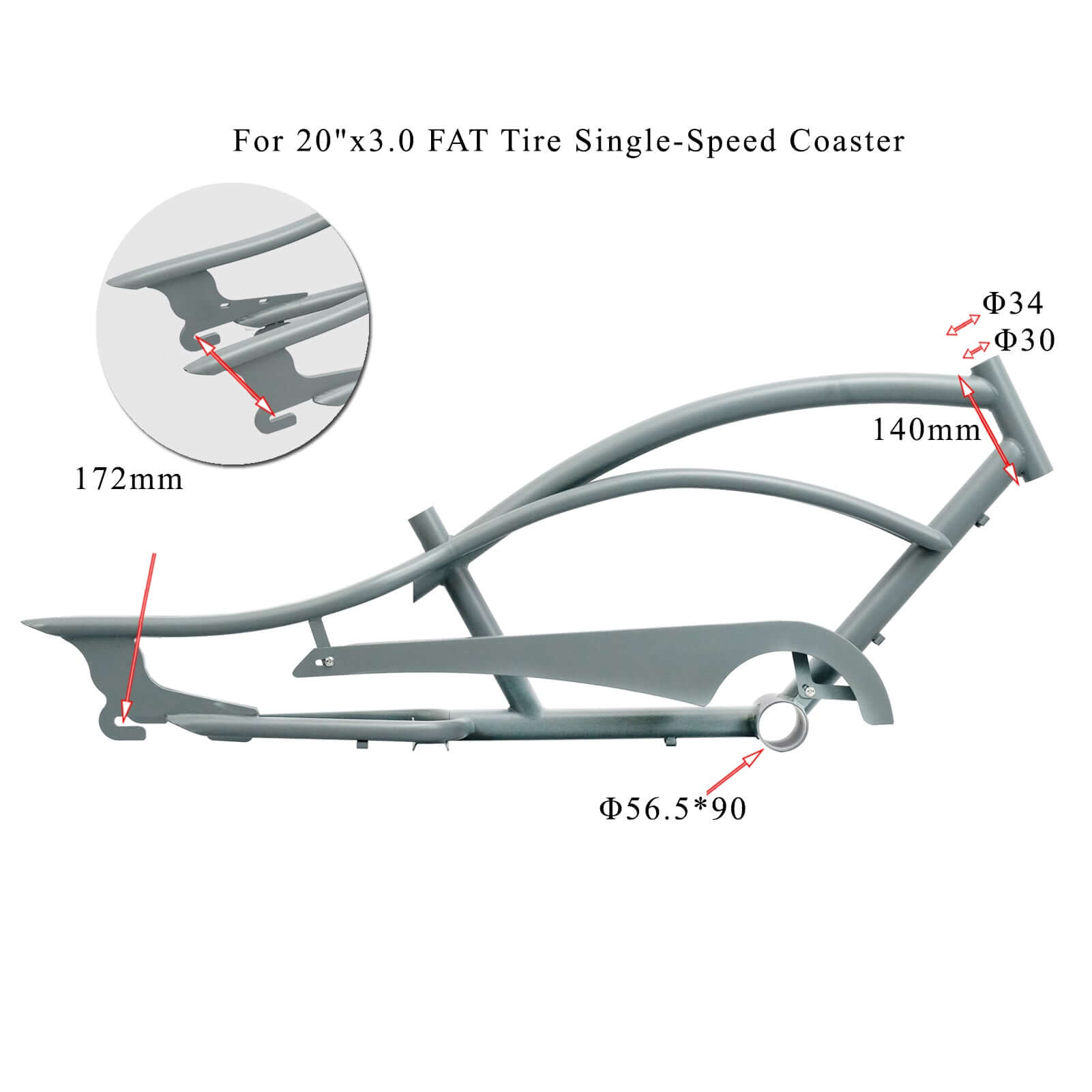 Tracer FM-Master20, 20'' x3'' Stretch Cruiser Steel Frame and Chain Guard