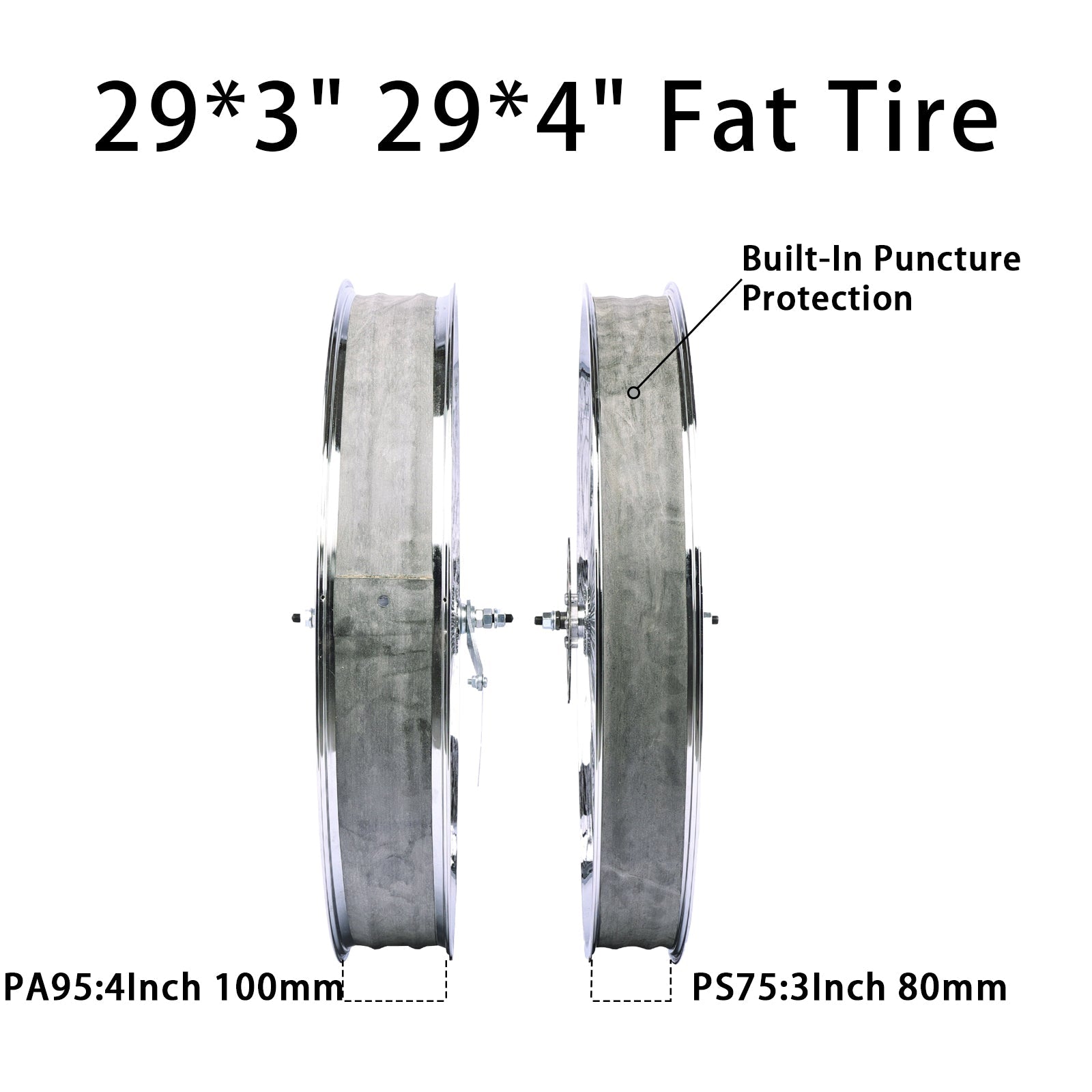 Tracer WH-TH9529140C-CP 29"*3" 29"*4" Mirror Chrome Bike Wheel Set with Coaster Brake Tracer Bikes