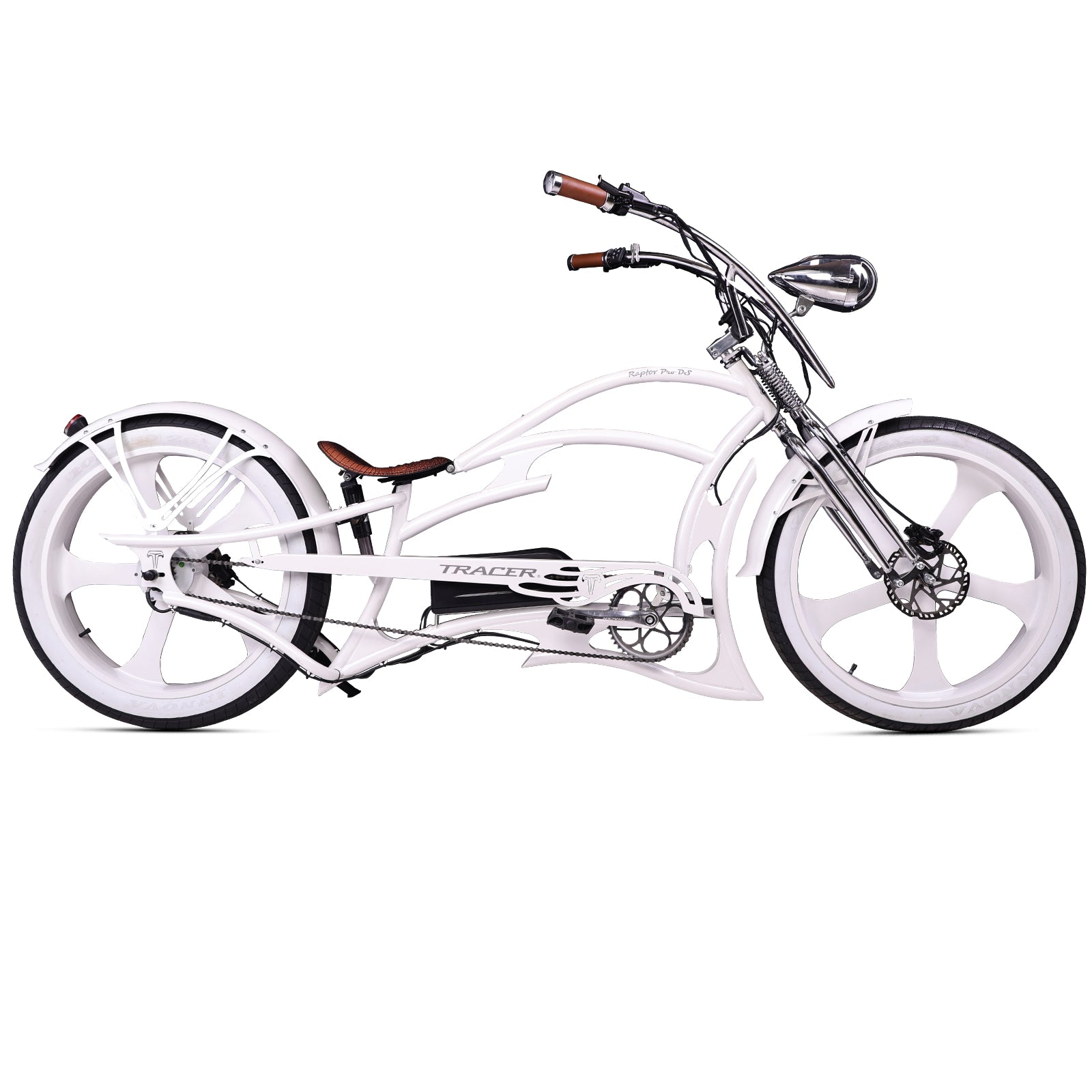Full view of the Raptor Pro DS 800W Stretched Cruiser Ebike.