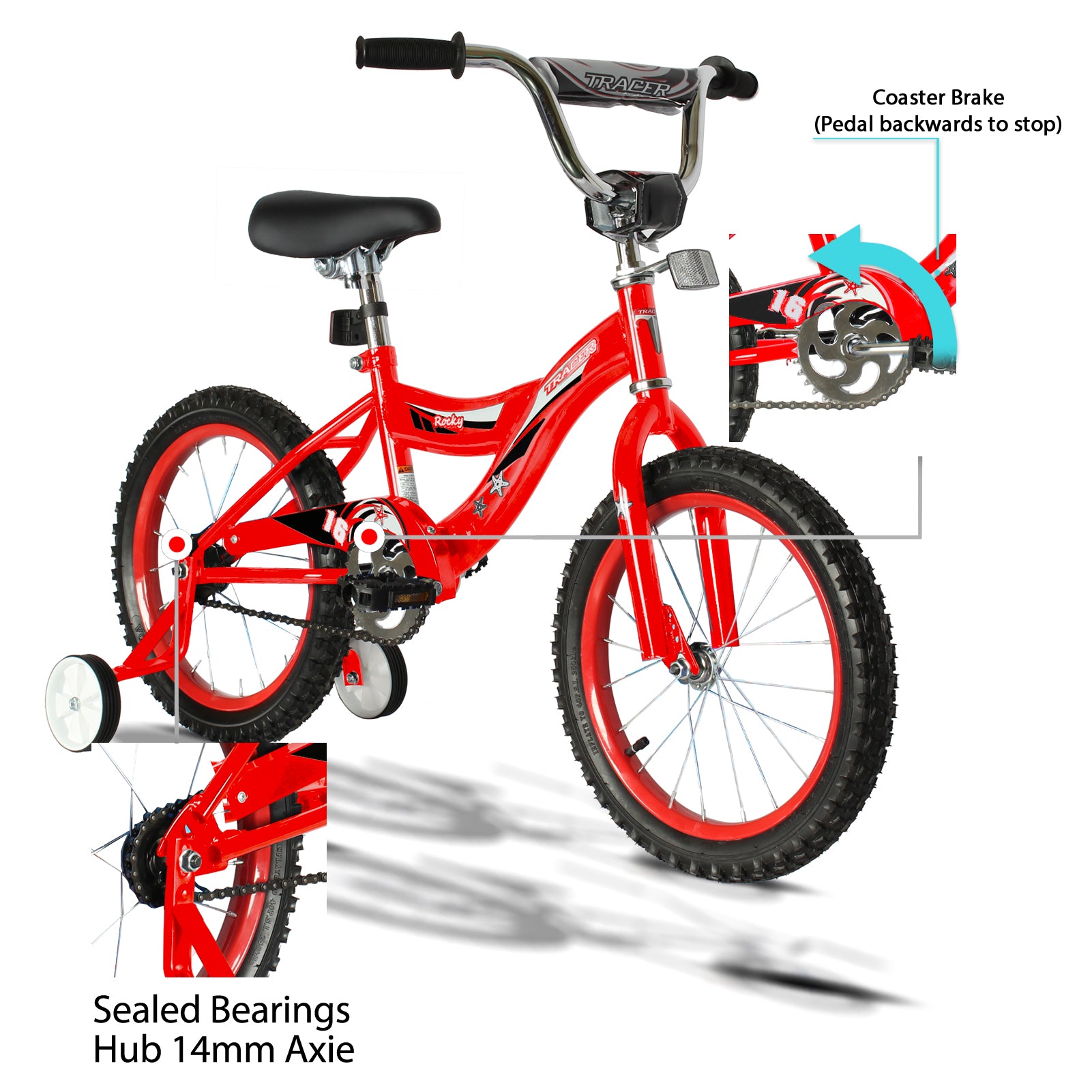 Tracer Rocky 16-inch Kids Bike with Training Wheels.