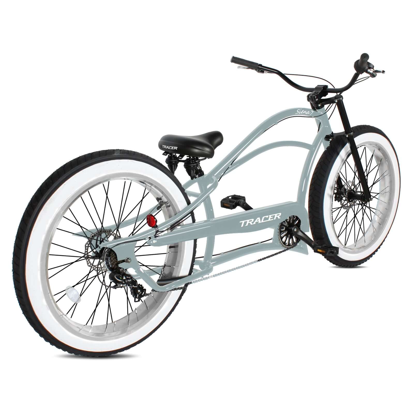 Tracer Siena 26'' Chopper Stretch Cruiser Fat Tire Bike Single Speed/7 Speed for comfortable beach cruising.