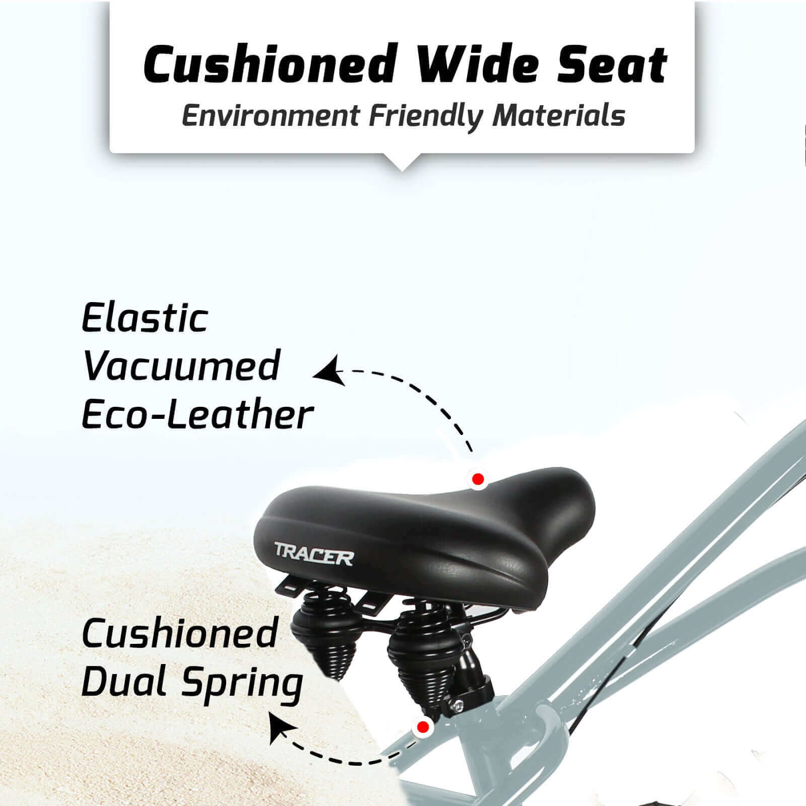 Tracer Siena 26'' Chopper Stretch Cruiser Fat Tire Bike Saddle, With thick cushion and two springs to absorb impact.