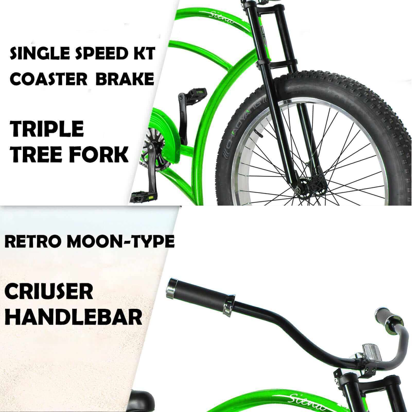 Tracer Siena 26'' Chopper Stretch Cruiser Fat Tire Bike Available 1 Speed/7 Speed