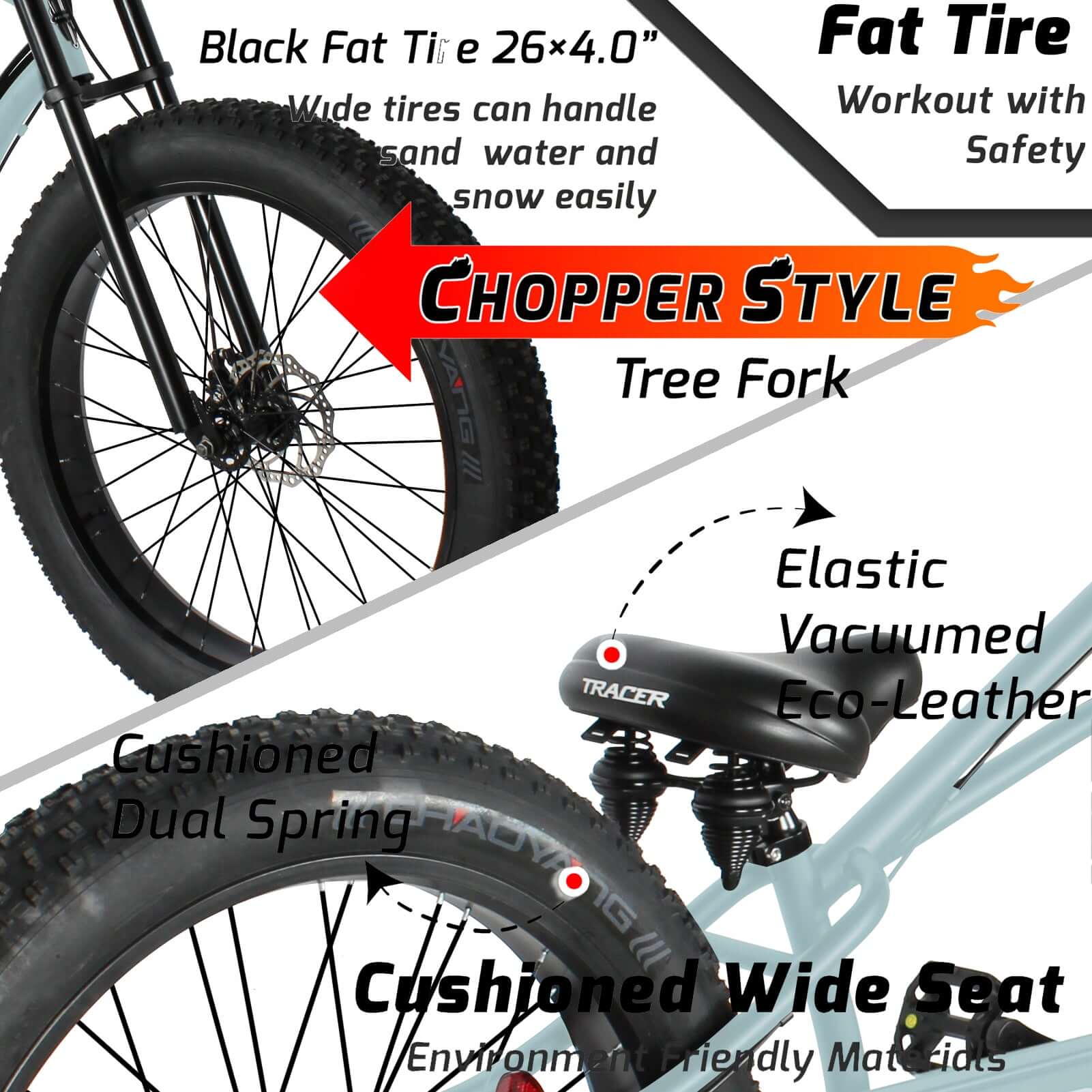 Tracer Siena GT 26'' Chopper Stretch Cruiser Fat Tire Bikes Oversized Frame, Hi-rise Handlebar, available in 1 Speed/7 Speed