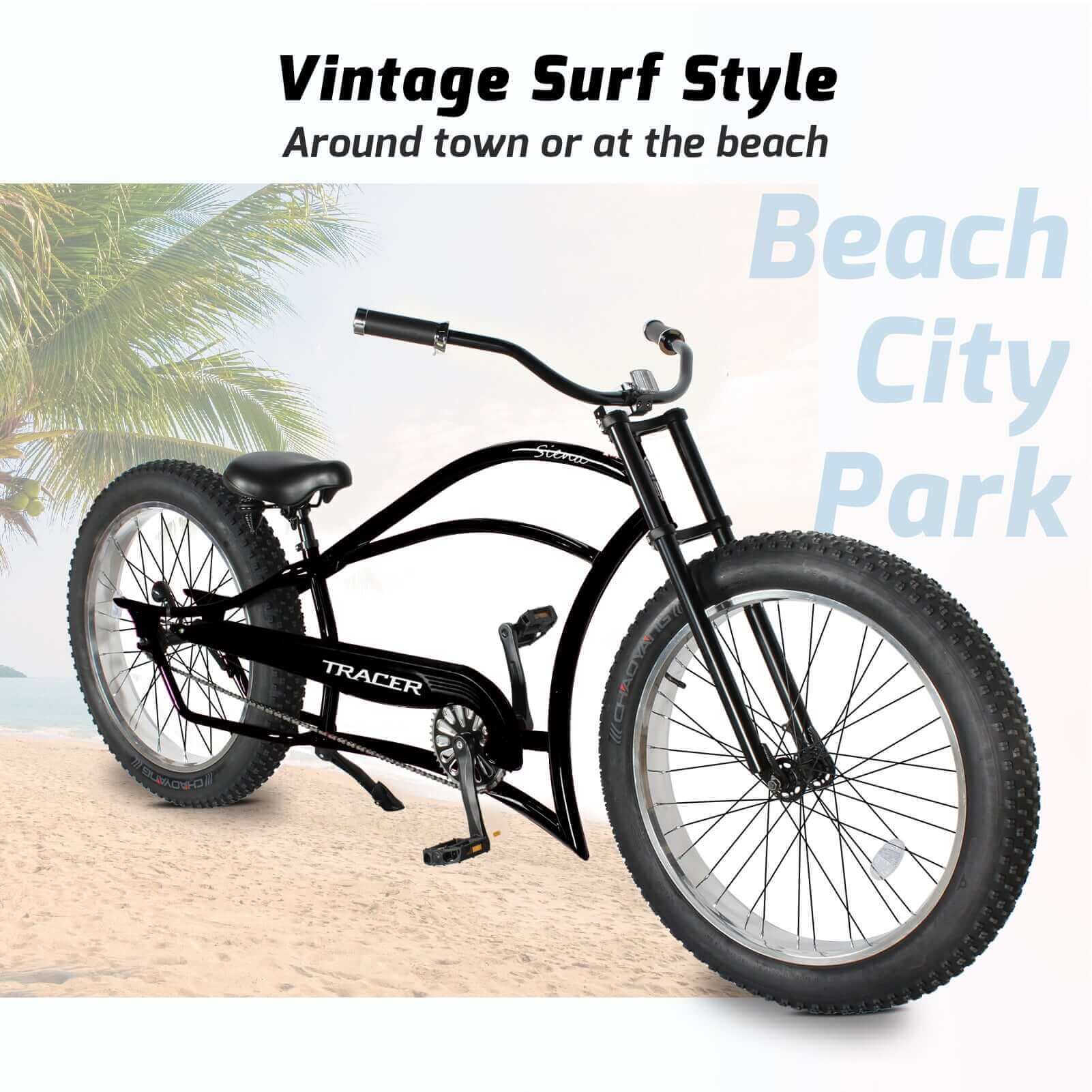 Tracer Siena 26'' Chopper Stretch Cruiser Fat Tire Bike Available 1 Speed/7 Speed