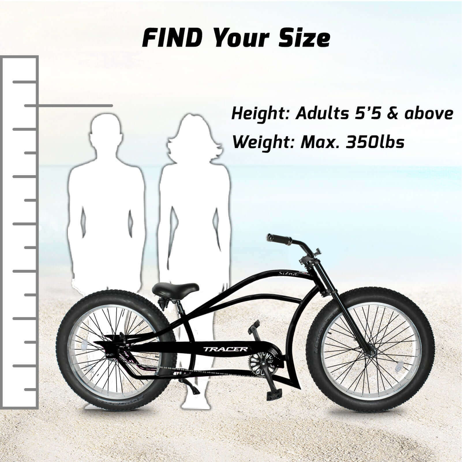 Tracer Siena 26'' Chopper Stretch Cruiser Fat Tire Bike Available 1 Speed/7 Speed