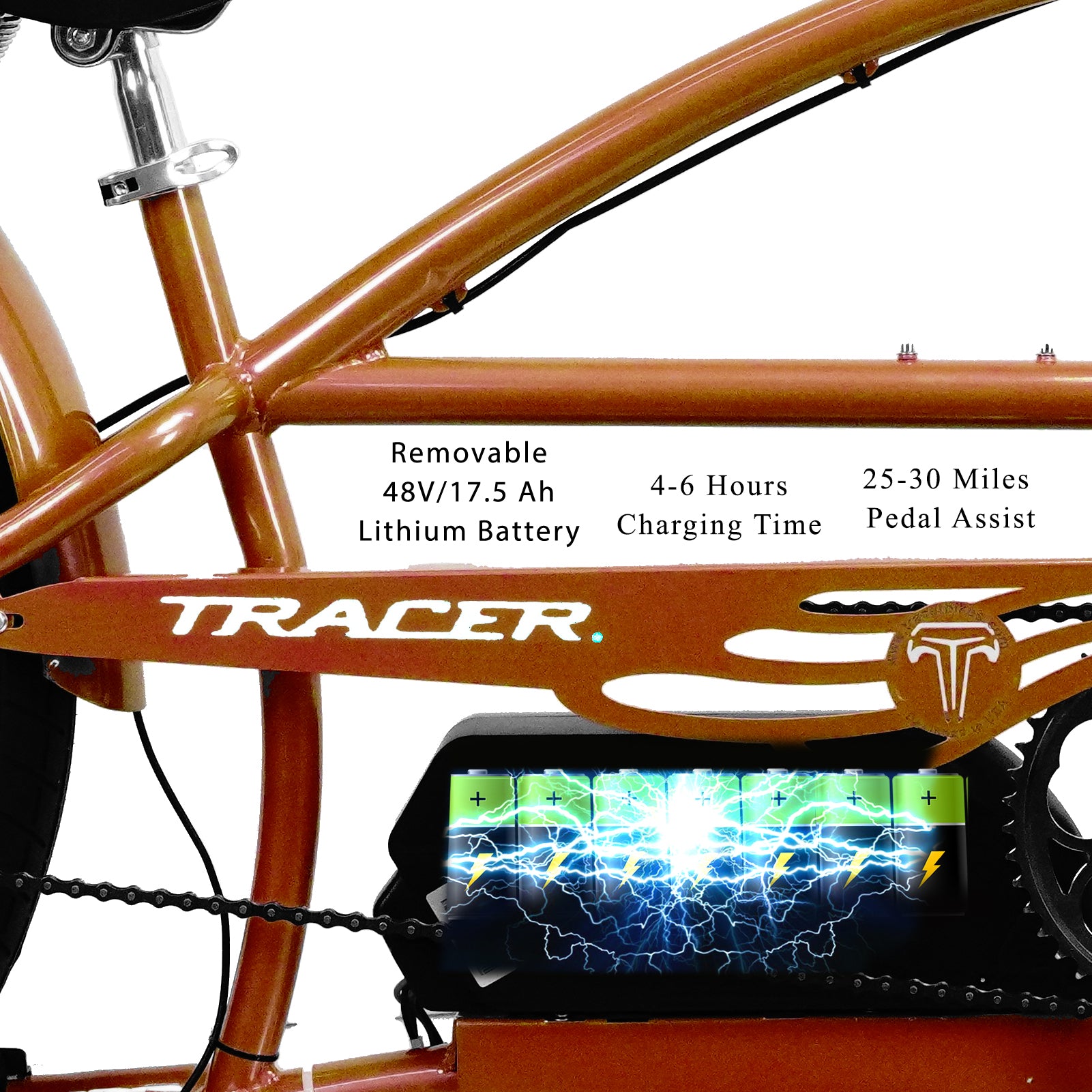 Tracer Signature Pro 26'' 800W Chopper Cruiser Electric Bike w/ Cigarette Lighter & USB Charging Port