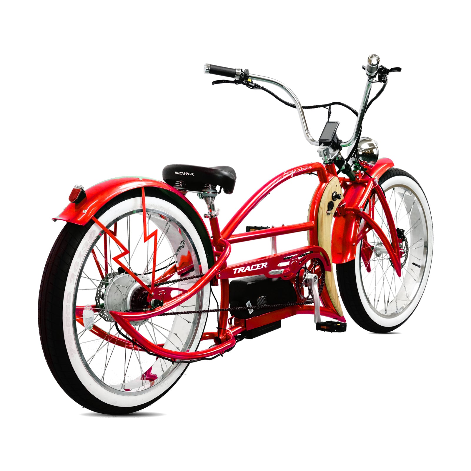 Tracer Signature Pro 26'' 800W Chopper Cruiser Electric Bike w/ Cigarette Lighter & USB Charging Port