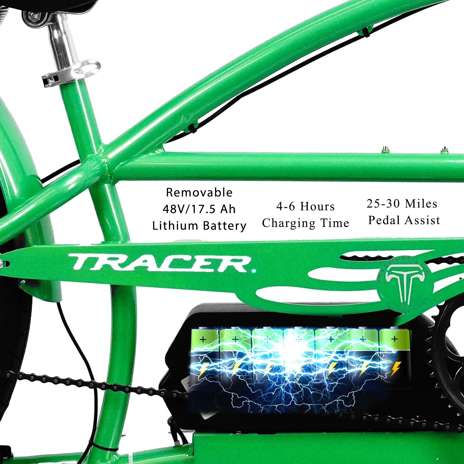 Tracer Signature Pro 26'' 800W Chopper Cruiser Electric Bike w/ Cigarette Lighter & USB Charging Port