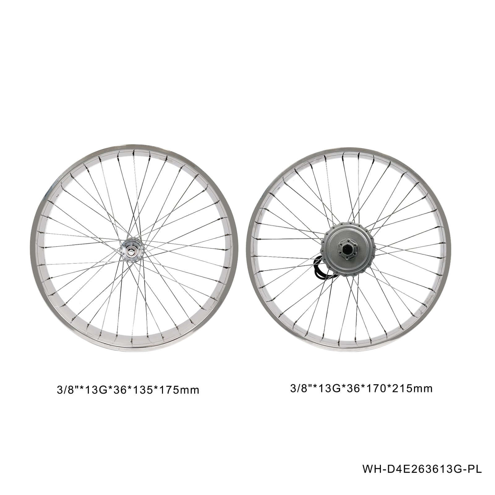 Tracer WH-D4E263613-PL 26'' Double Polished Fat Rim Wheelset with 48V 800W Motor, Compatible with Disc Brake