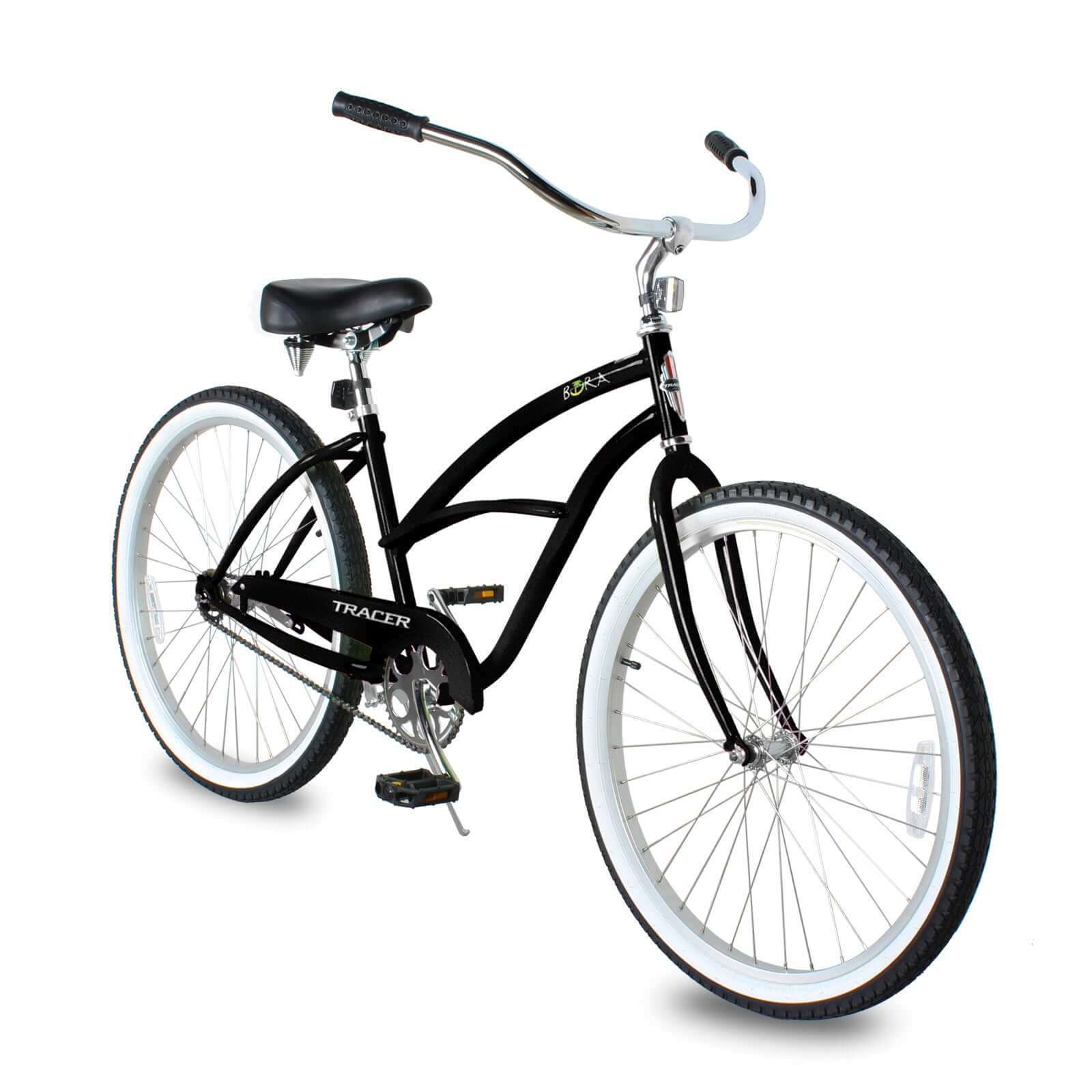 Tracer BORA-F 26" Beach Cruiser Bikes Single Speed for Women, Hi-Ten steel Frame, Moon Type Handlebar, Coaster Brake with Comfortable leather Saddle - Tracer Bikes