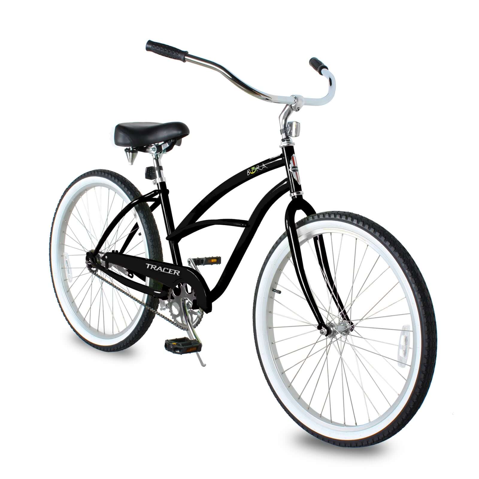 Tracer BORA-F 26" Beach Cruiser Bikes Single Speed for Women, Hi-Ten steel Frame, Moon Type Handlebar, Coaster Brake with Comfortable leather Saddle - Tracer Bikes
