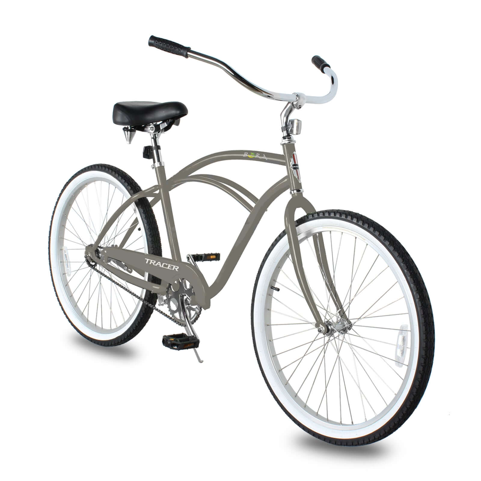 Tracer BORA-M 26" Beach Cruiser Hybrid Bikes Single Speed For Men, Hi-Ten steel Frame, Moon Type Handlebar, Coaster Brake with Comfortable leather Saddle - Tracer Bikes