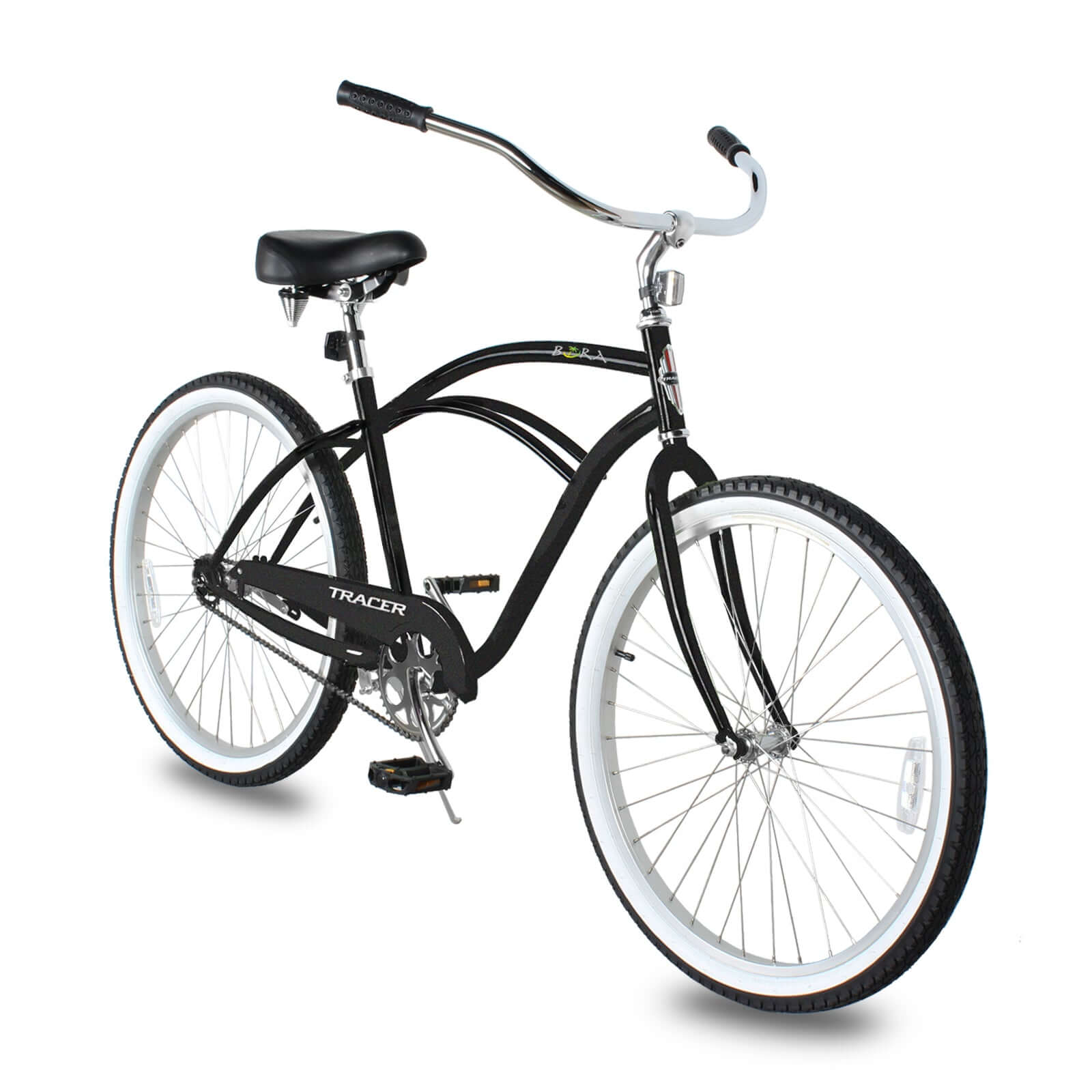 Tracer BORA-M 26" Beach Cruiser Hybrid Bikes Single Speed For Men, Hi-Ten steel Frame, Moon Type Handlebar, Coaster Brake with Comfortable leather Saddle - Tracer Bikes