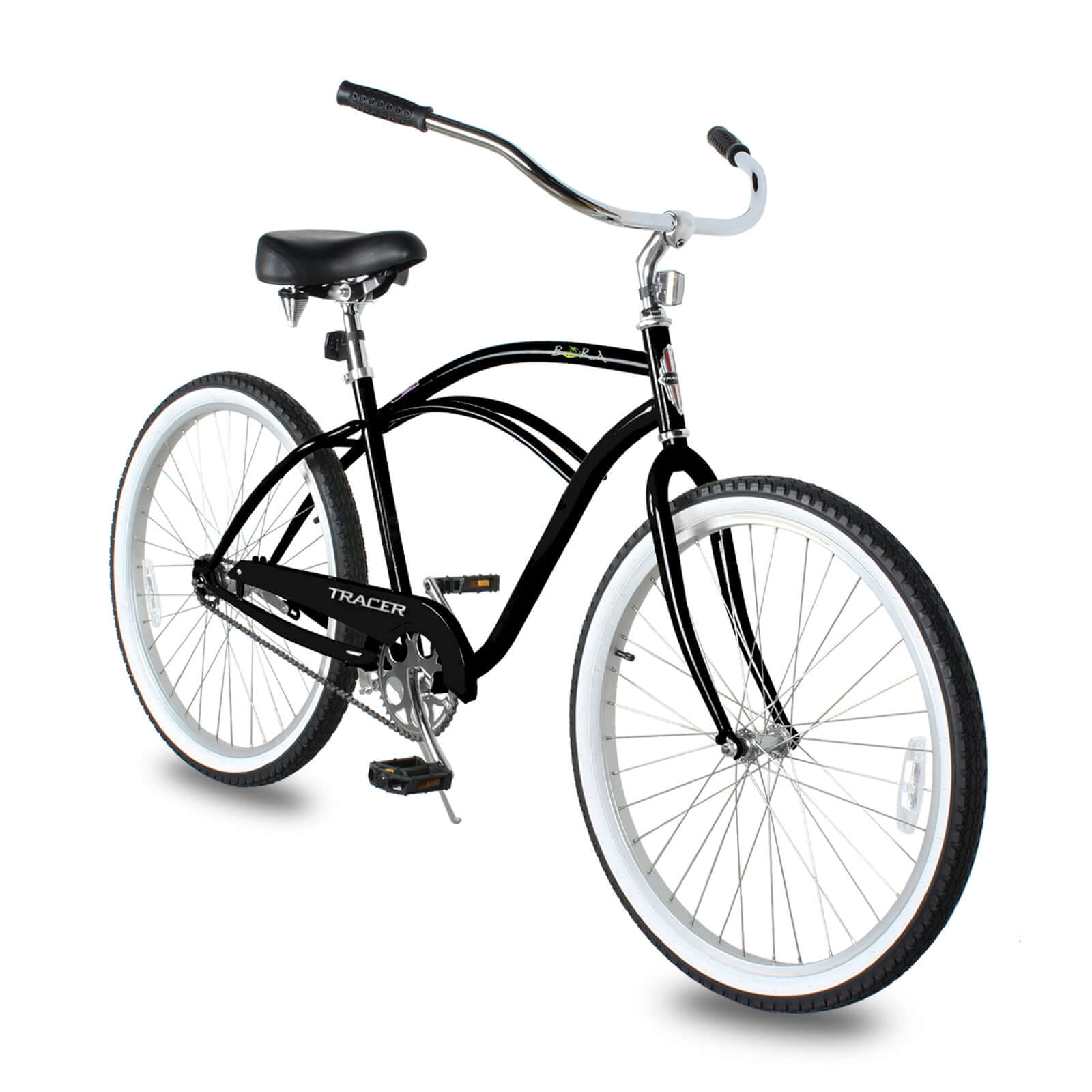 Tracer BORA-M 26" Beach Cruiser Hybrid Bikes Single Speed For Men, Hi-Ten steel Frame, Moon Type Handlebar, Coaster Brake with Comfortable leather Saddle - Tracer Bikes