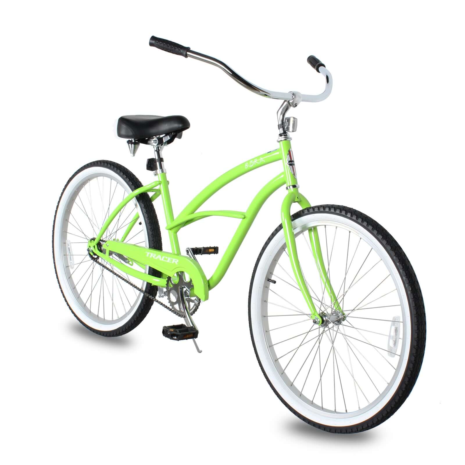 Tracer BORA-F 26" Beach Cruiser Bikes Single Speed for Women, Hi-Ten steel Frame, Moon Type Handlebar, Coaster Brake with Comfortable leather Saddle - Tracer Bikes