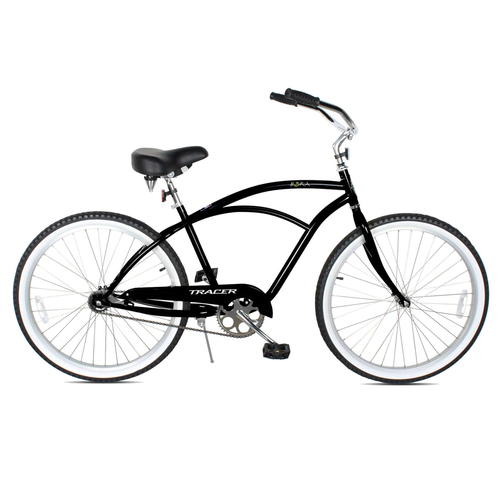 Tracer BORA-M 26" Beach Cruiser Hybrid Bikes Single Speed For Men, Hi-Ten steel Frame, Moon Type Handlebar, Coaster Brake with Comfortable leather Saddle - Tracer Bikes