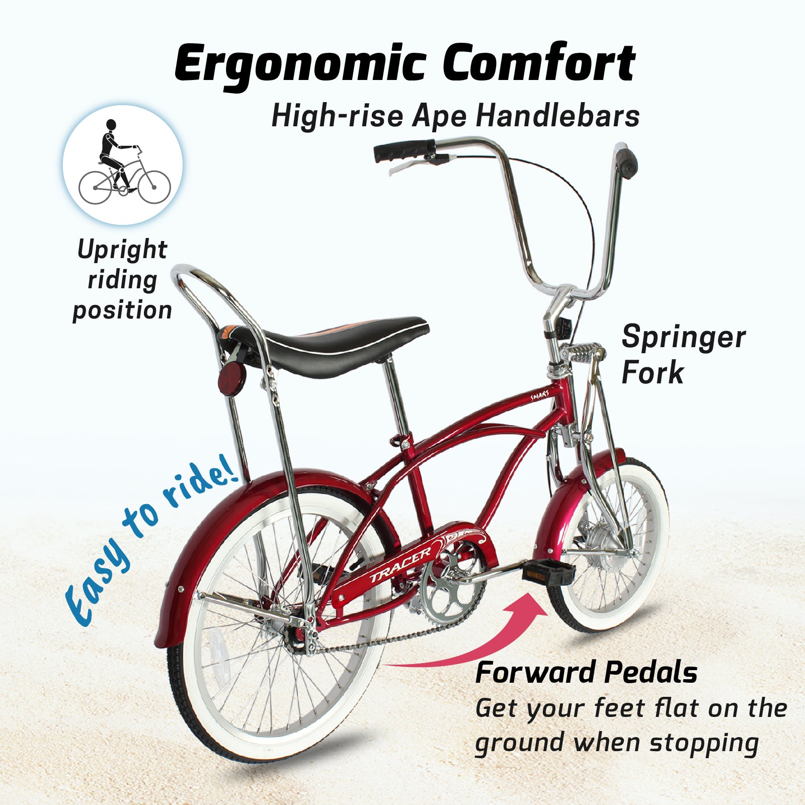 Tracer Smart Classic lowrider Beach Cruiser Bike Single Speed